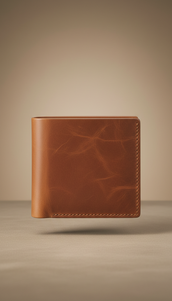 Bifold wallet in cognac full-grain leather